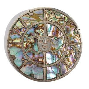 Vintage Taxco Abalone Inlay Sterling Silver Sun Pendant / Brooch Mexican Jewelry